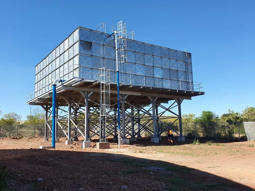 Zinc-Alum Overhead Tank - Pre-fabricated, on steel staging