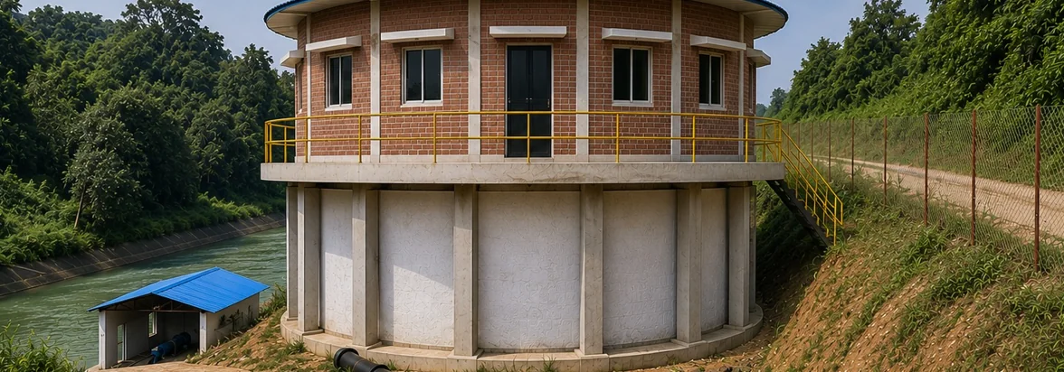 Completed intake and pump house at a project site